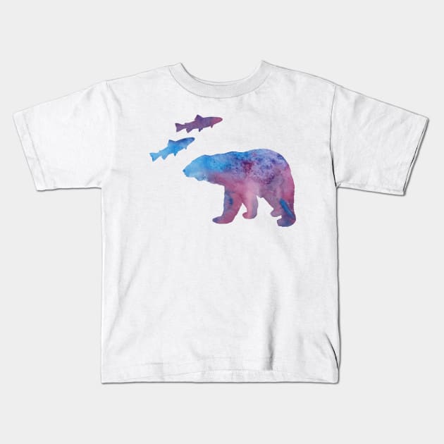 Bear and salmon Kids T-Shirt by TheJollyMarten